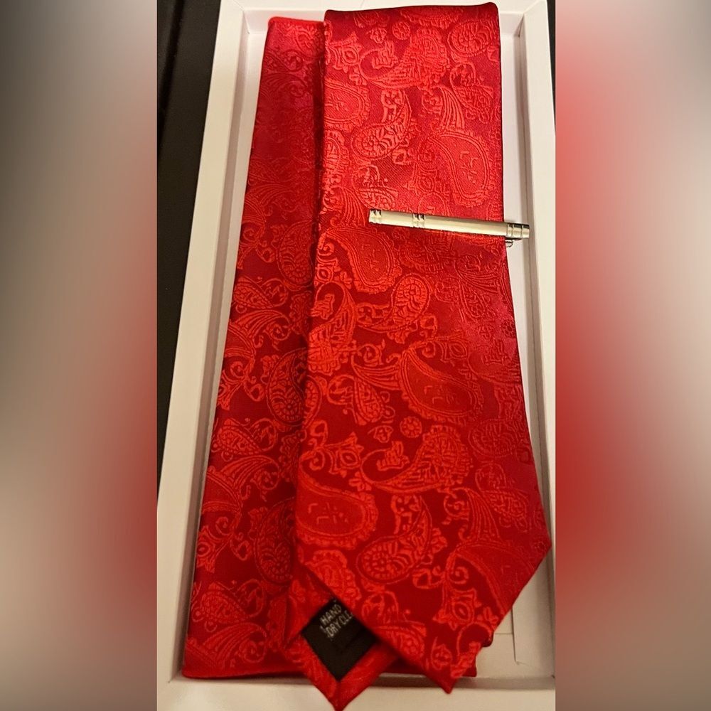 JEMYGINS Mens Solid Color Paisley Necktie and Pocket Square with Tie Clip Sets - Picture 5 of 6